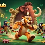 Engage with exciting slots action at iwin68club, featuring 3D characters in a prehistoric casino scene.