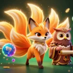 Cheerfully interact with k8bet's vibrant nine-tailed fox and wise owl in this colorful casino celebration!
