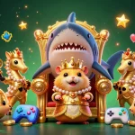 Experience thrilling gameplay with Vua88's majestic hamster king and seahorse guards in a vibrant casino scene.