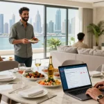 Dubai holiday home management showcased in a luxurious property with attentive hosts and vibrant decor.