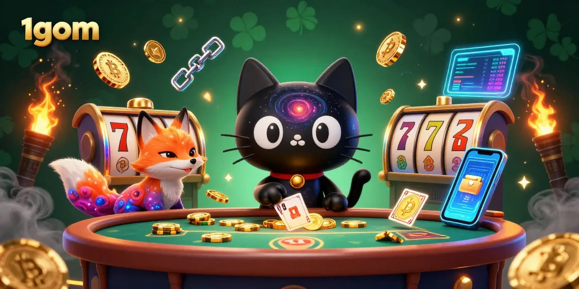 Experience thrilling casino fun with 1gom's vibrant 3D cosmic gambling scene featuring playful characters.