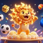 Debet betting experience featuring a roaring lion, vibrant sports elements, and dynamic casino atmosphere.