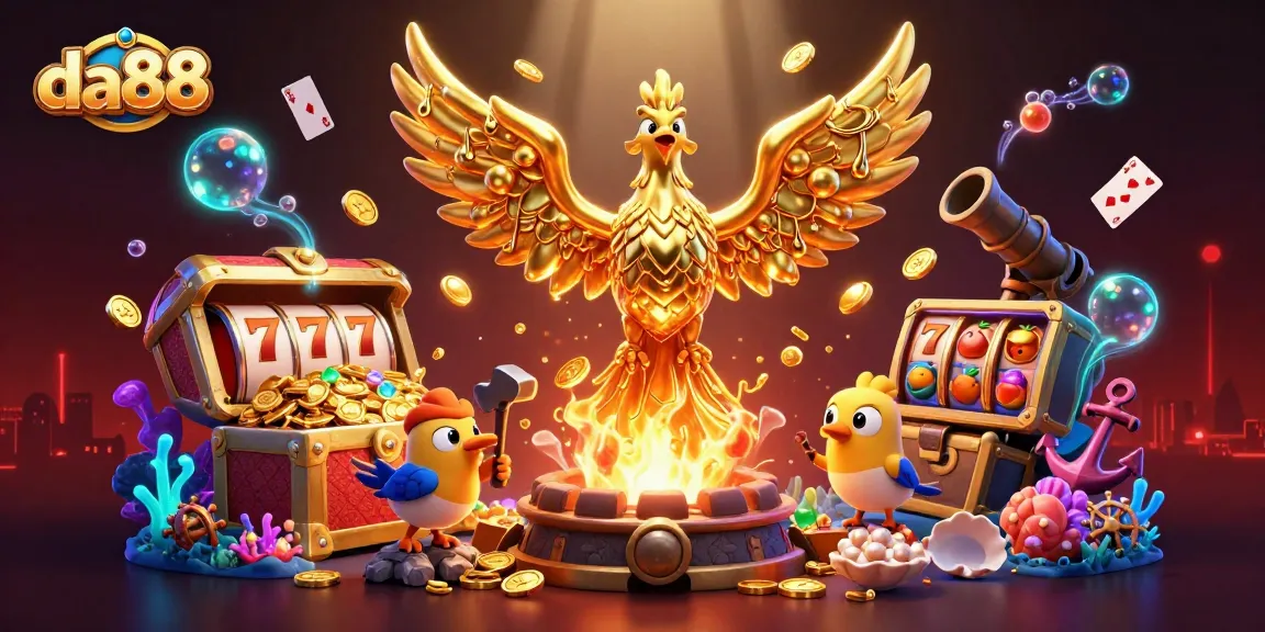 da88 showcases an exciting slots scene with a molten phoenix in a vibrant casino environment