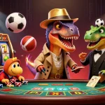 Engage in thrilling gaming action with lucky88, featuring a velociraptor at blackjack.