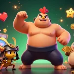 Play j188 with a fierce cricket and powerful rooster in a vibrant gaming scene.