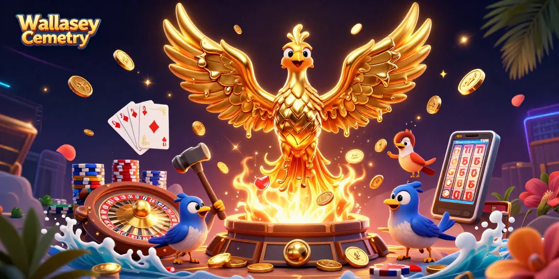 Engage in thrilling gaming at Wallasey Cemetery with vibrant scenes of casino action and winning opportunities.